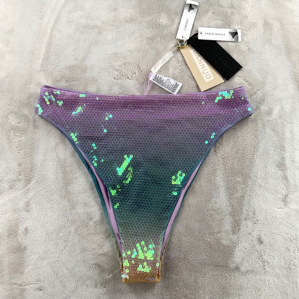 Gianni Bini x DANNIJO Frida Ombre Sequin High Leg Bikini Bottom Multi Medium NEW
